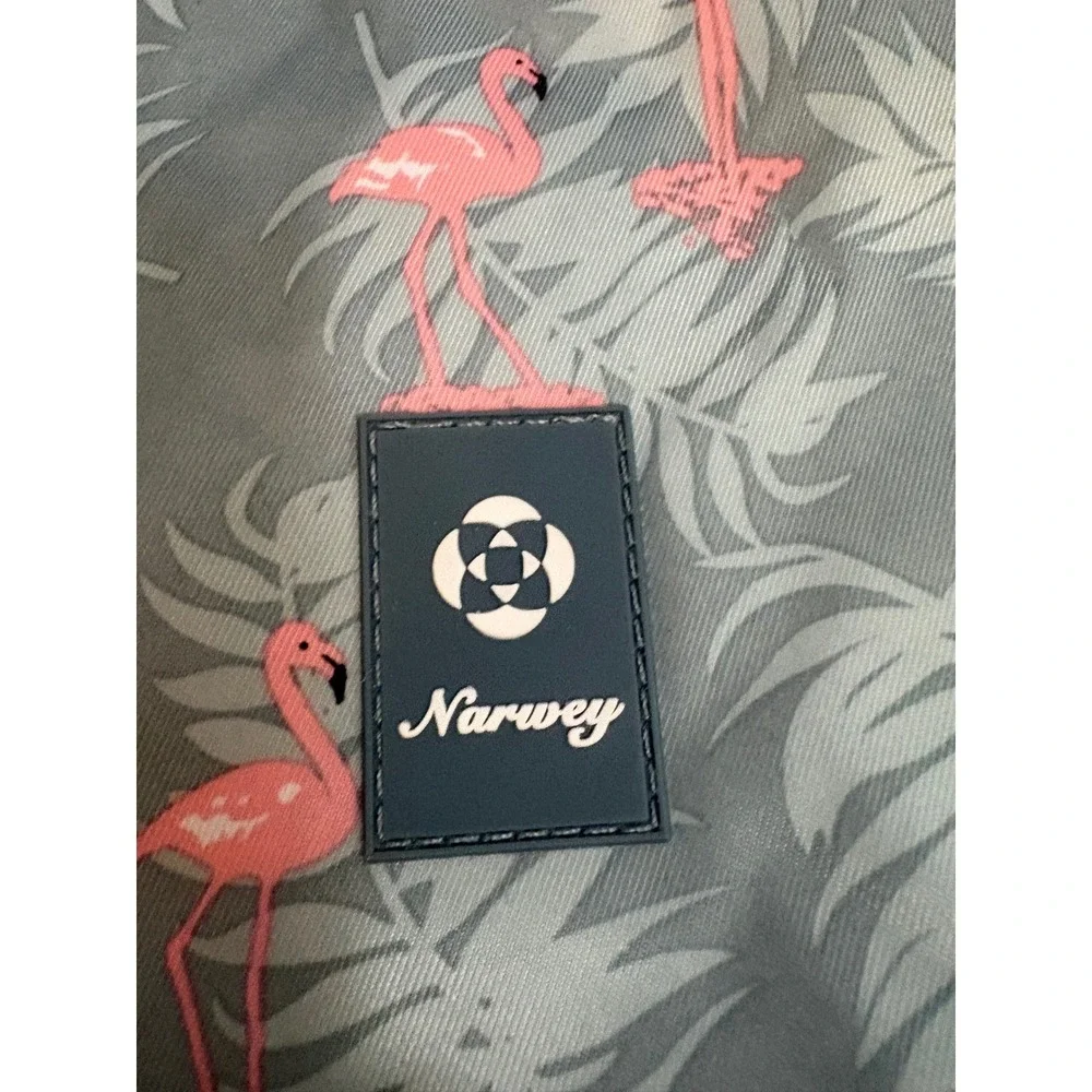 Narwey Hanging Toiletry Bag Flamingo Tropical Travel Organizer Blue-Grey Pink